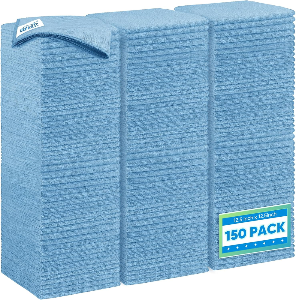 Blue Microfiber Cleaning Cloth 150 Pack, 12.5 x 12.5 inch Microfiber Car Towels
