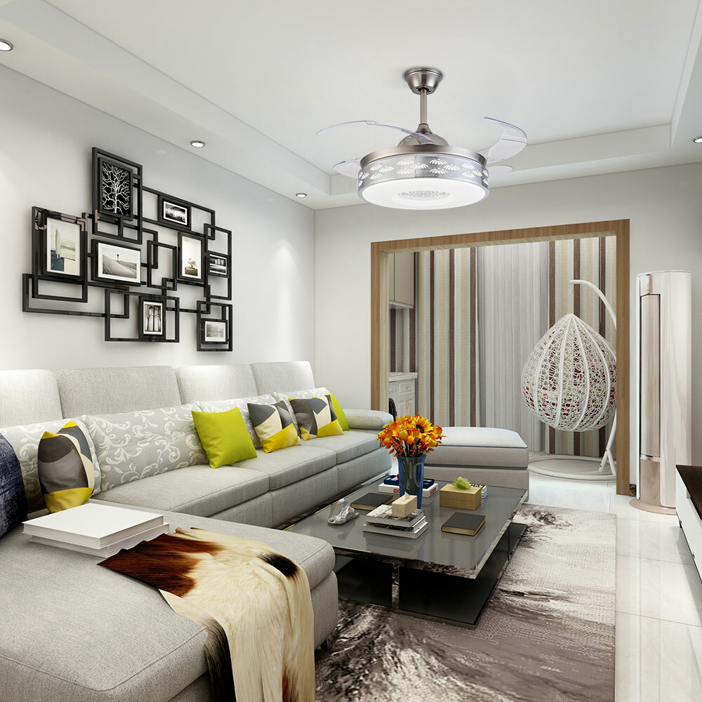 42-inch Retractable Blade Ceiling Fan with Remote and LED Light