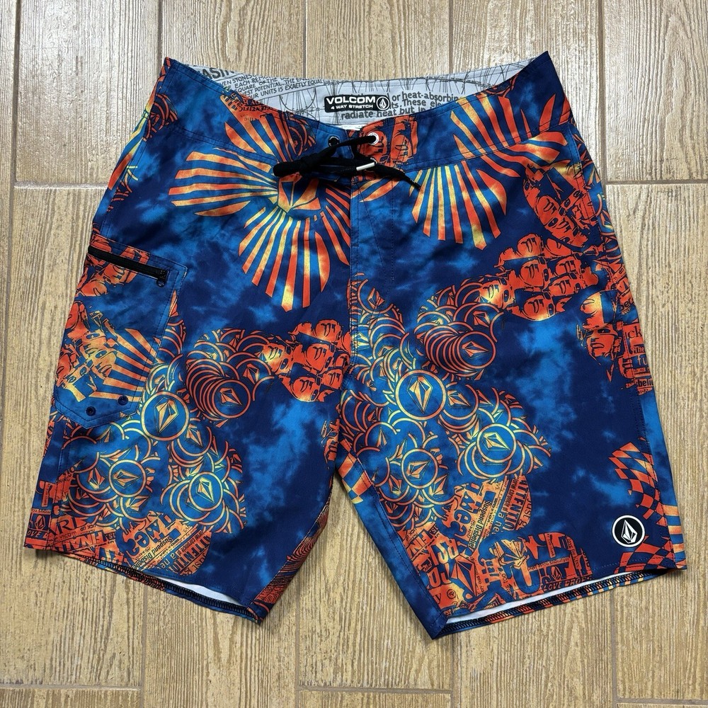Y2K Volcom Lido Weedo Board Shorts Swim Trunks Mens 32 Stretch Floral Print