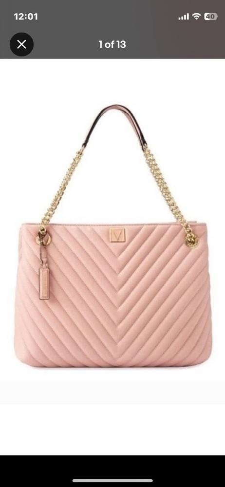 Victoria's Secret The Victoria Shoulder Tote V-Quilt Purse Bag Pink