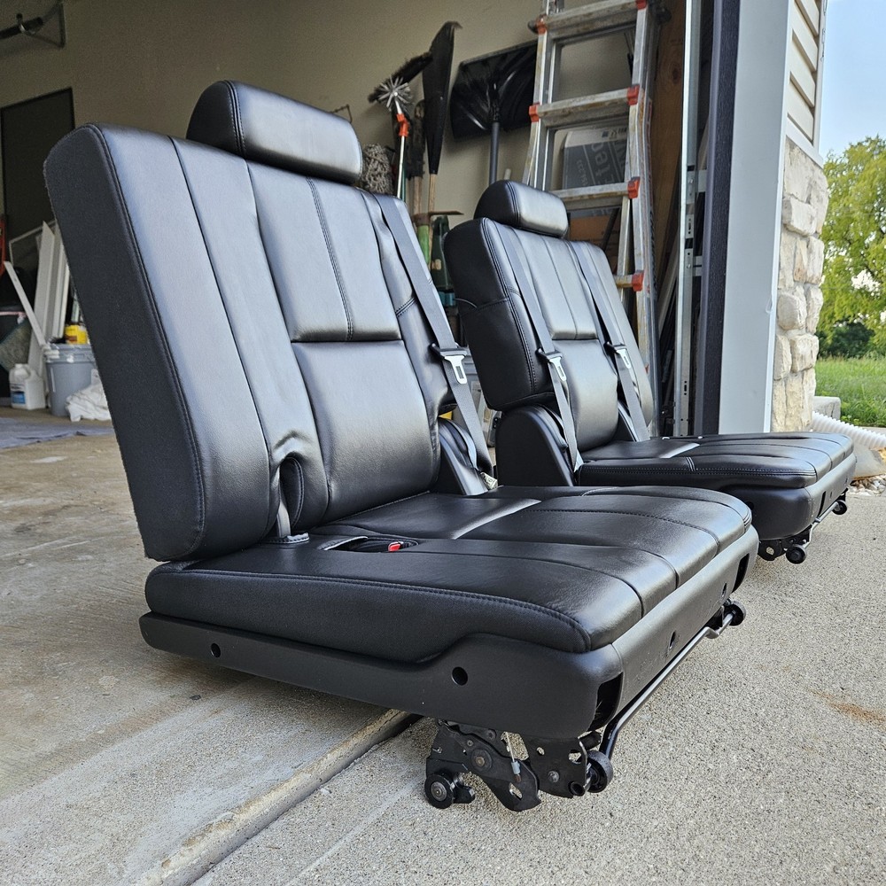 07-14 Tahoe Yukon Suburban Escalade Black Leather Third 3rd Row Seats Pair LH RH