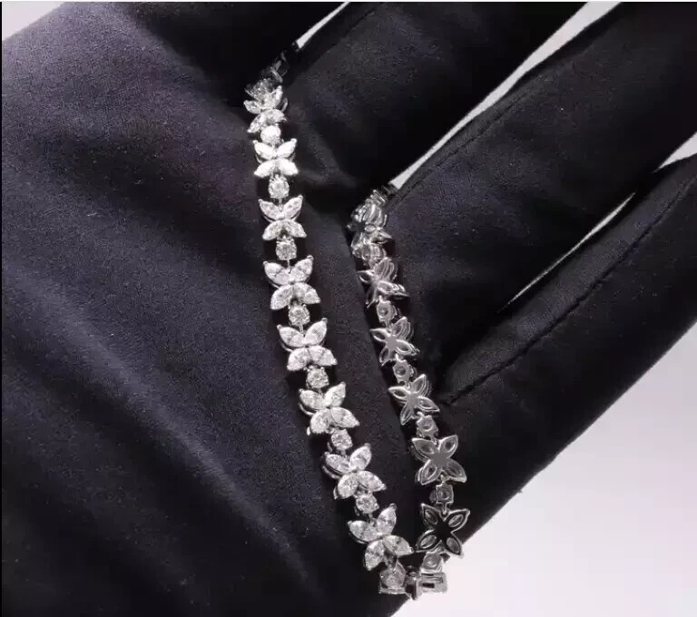 9Ct Lab-Created Pear Diamond Tennis Wedding Bracelet 14K White Gold Plated Women