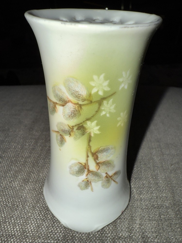 Antique RS Germany Porcelain Floral Hat Pin Holder with 19 Holes 4.5 Inch