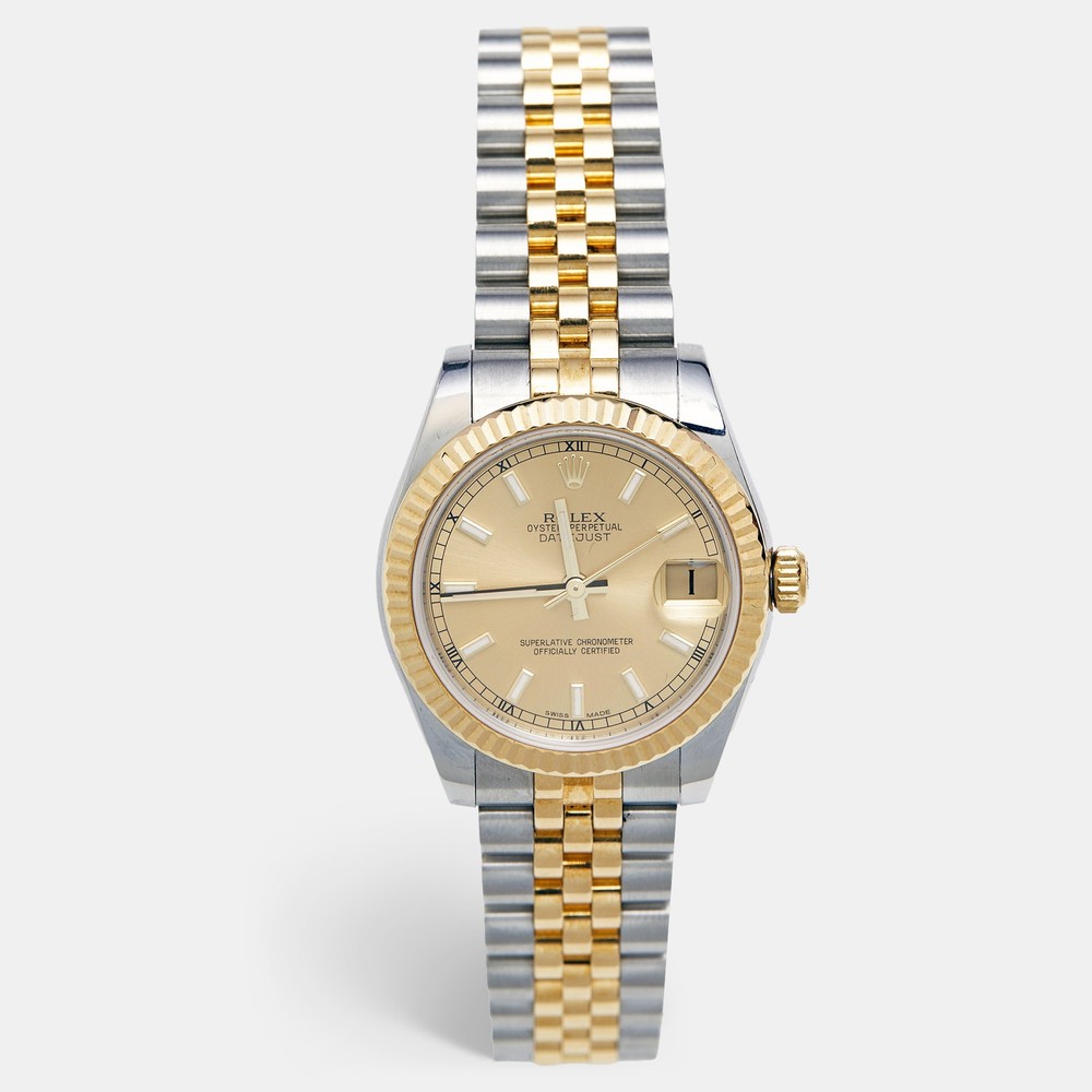 Rolex Champagne 18k Yellow Gold Stainless Steel Datejust 178273 Women's