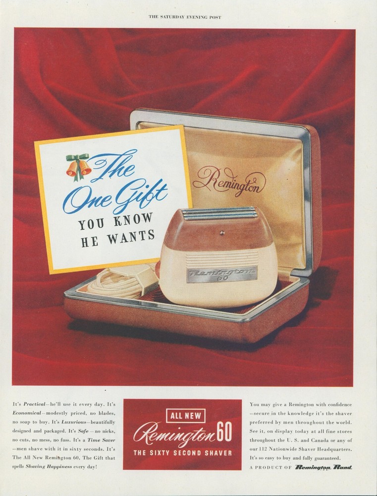 1951 Remington 60 Second Shaver Christmas Gift Safe Useful Vintage Print Ad SP5