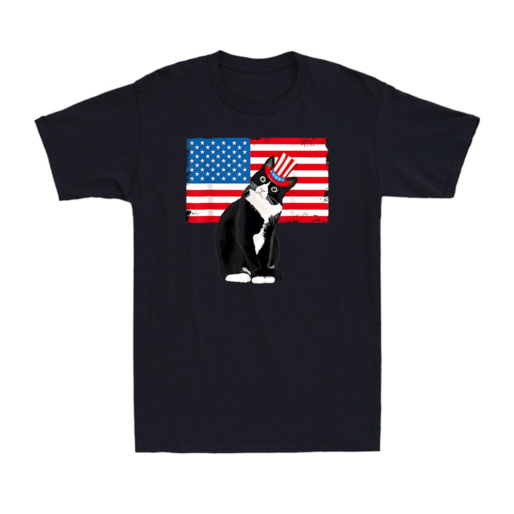 Tuxedo Cat 4th of July Patriotic Gift US Flag Patriotic Vintage Men's T-Shirt