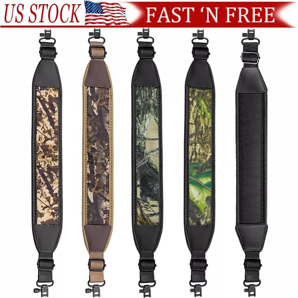 Camouflage Two Point Rifle Gun Sling with Swivels Neoprene Shoulder Padded Strap