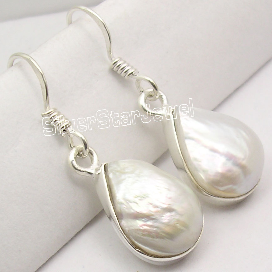 FLASH SALE 925 Silver Drop Pearl French Wire Earrings 1.3 Inch Jewelry 2024-image