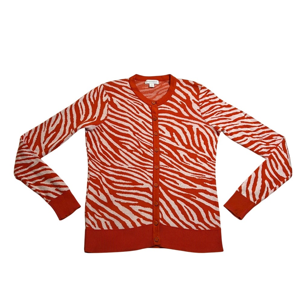 Charter Club Zebra Print Knit Button Up Cardigan Size X-Small Colorful Animal