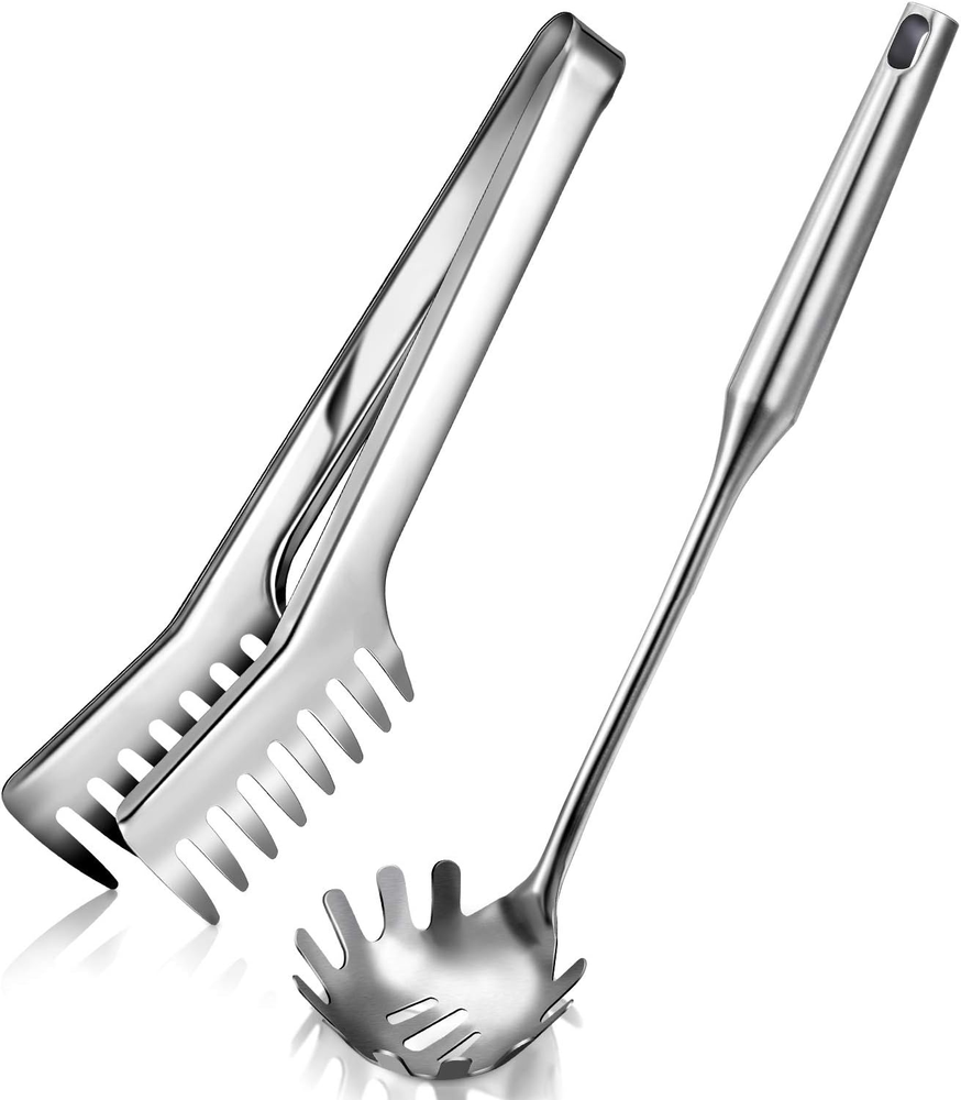 Patelai 2 Pcs Stainless Steel Pasta Spoon with Teeth Large Spaghetti Utensil, 9.