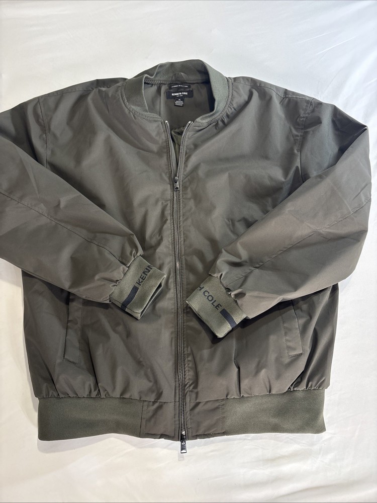 Kenneth Cole Reaction Men's Olive Jacket Coat Size XL Full Zip/Button Lined hood-image
