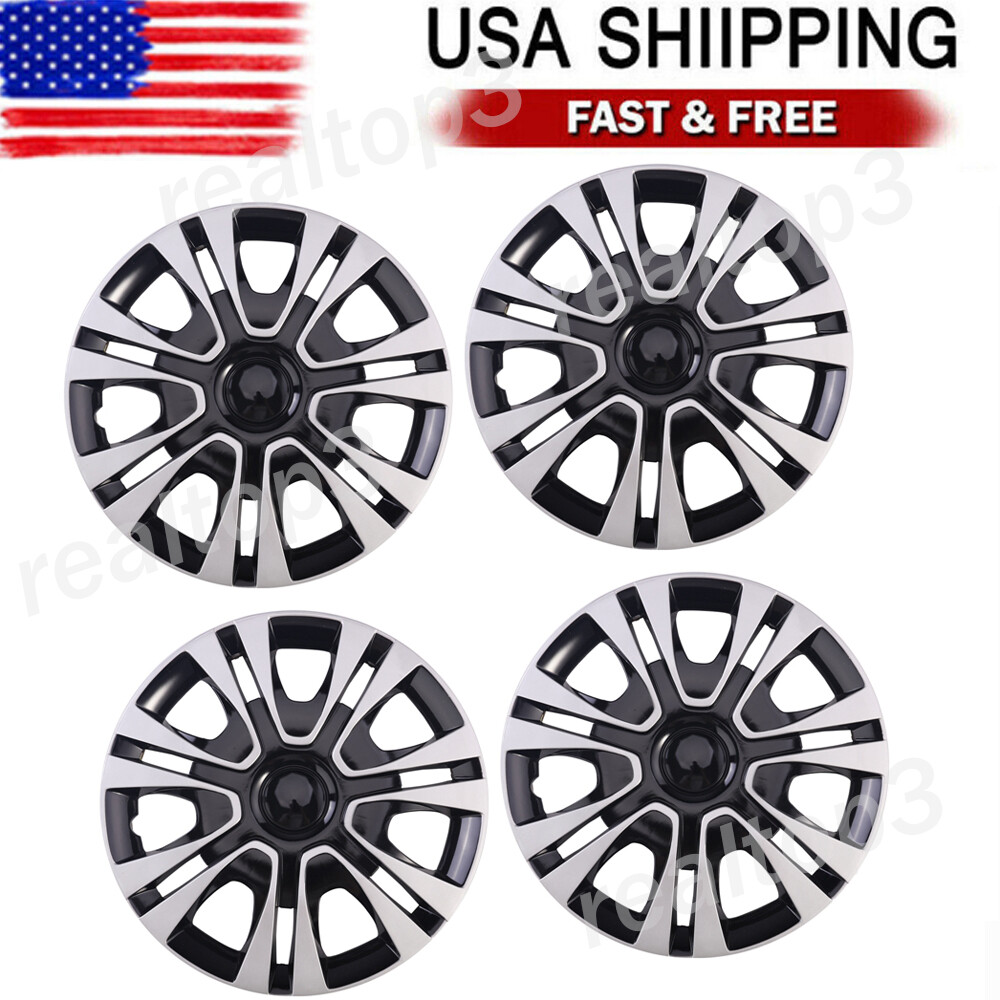 R15 Black and Silver Snap On Wheel Covers Set of 4 for Steel Rims