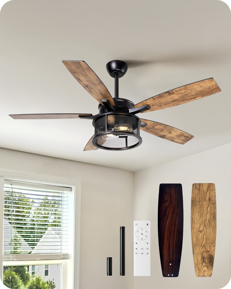 EDISHINE 52in Outdoor Ceiling Fan with Light Remote Dimmable for Porch Patio