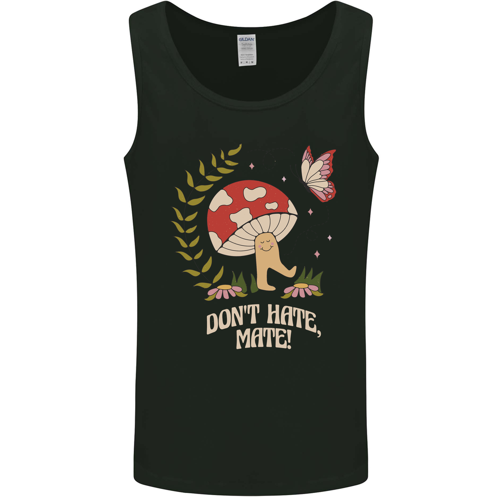 Dont Hate Mate Peace Hippy Toadstool Mens Vest Tank Top