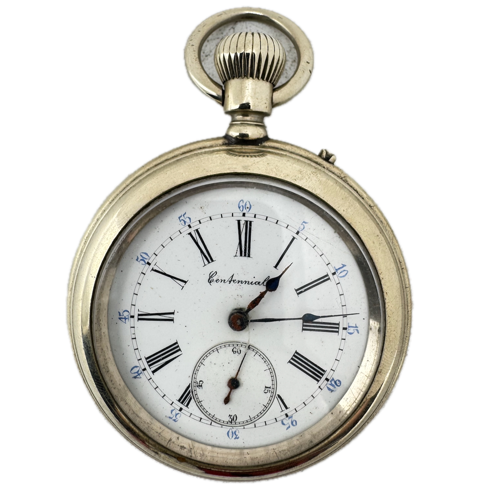 Antique 56mm Centennial Nail Set Swiss Mechanical Pocket Watch in Nickel