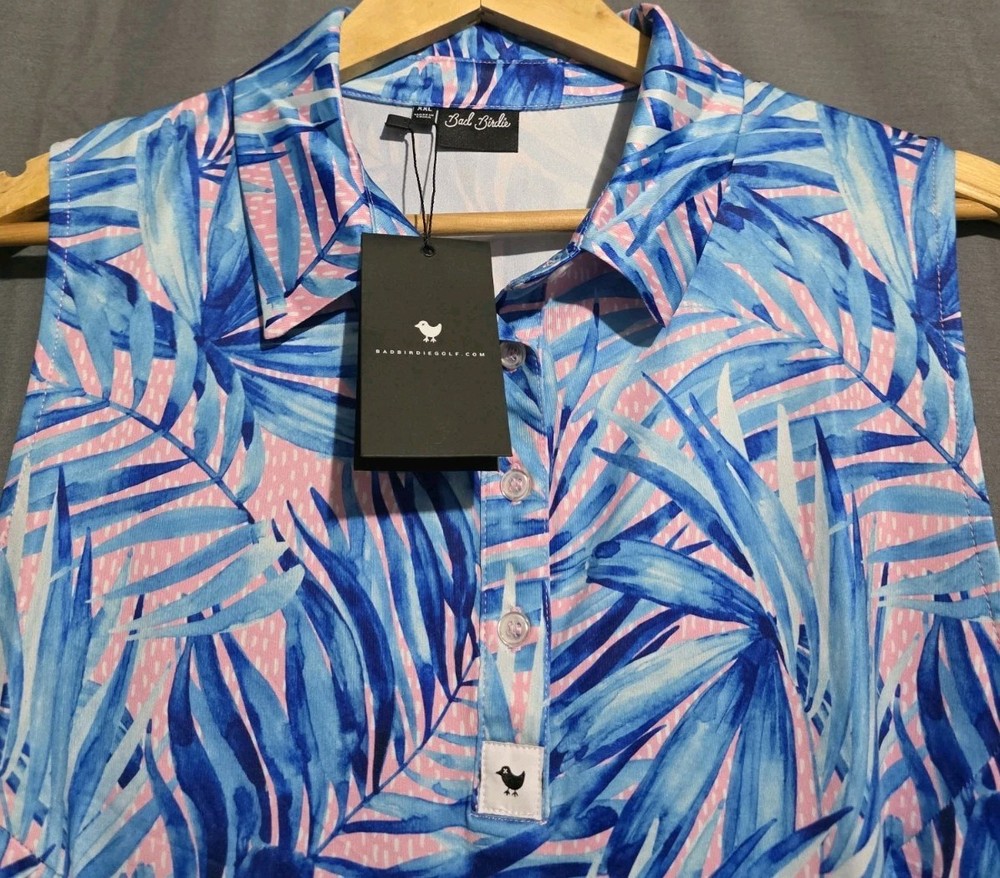 Bad Birdie Top Womens 2XL Floral Stretch Wicking Sleeveless Golf Polo Shirt NEW