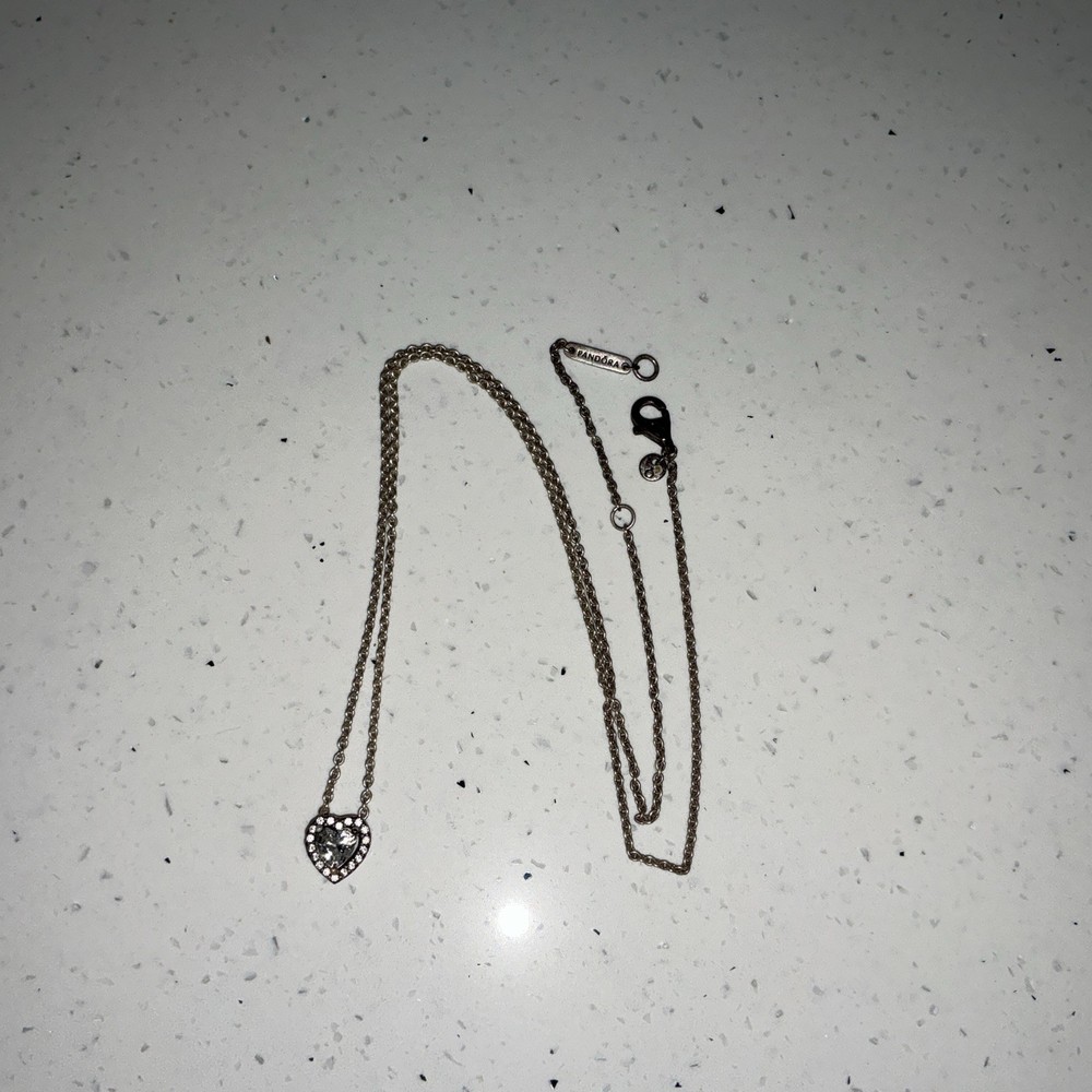 PANDORA 925 Sterling Silver Love Heart Charm Halo Necklace