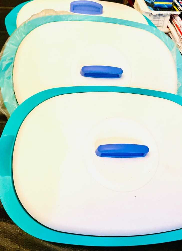 Vtg. TUPPERWARE Legacy Teal Microwave Dish Set of 2 with Serving Spoon NOS