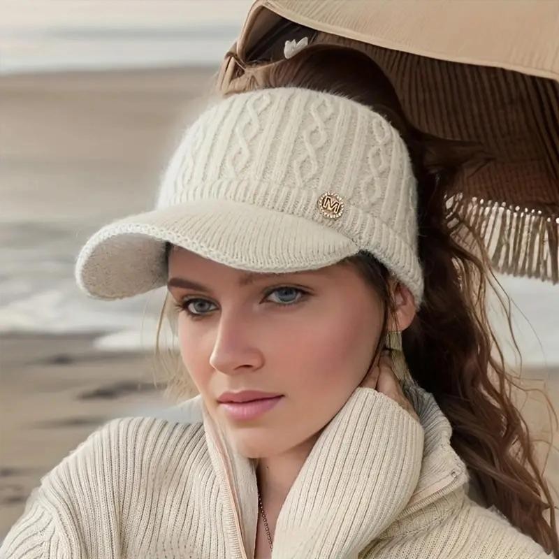 Autumn Winter Wool Duckbill Cap Warm Knitted Ponytail Hat for Outdoor Wear Cozy