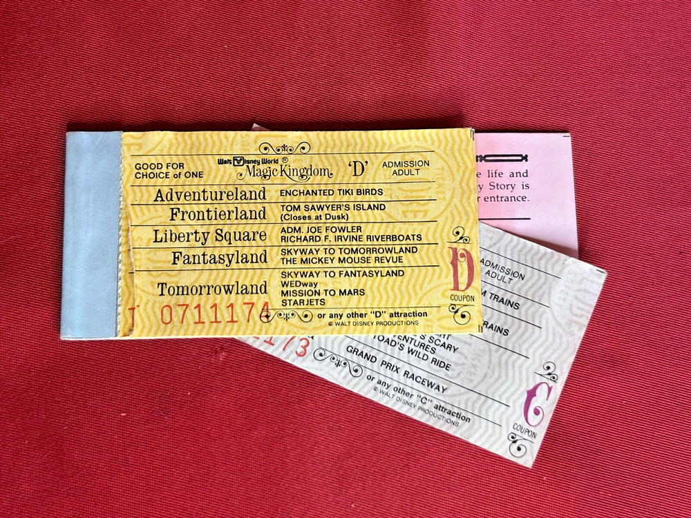 Vintage Walt Disney World Magic Kingdom 12 Adventure Ticket Book