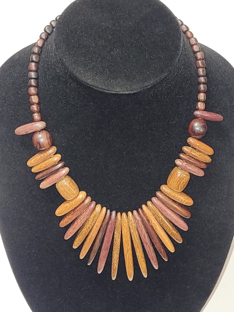 Vintage Wooden Necklace Beaded Boho Tribal 18