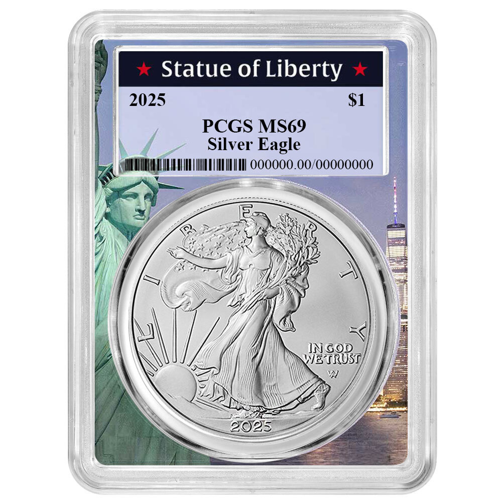 2025 $1 American Silver Eagle PCGS MS69 Statue of Liberty Frame