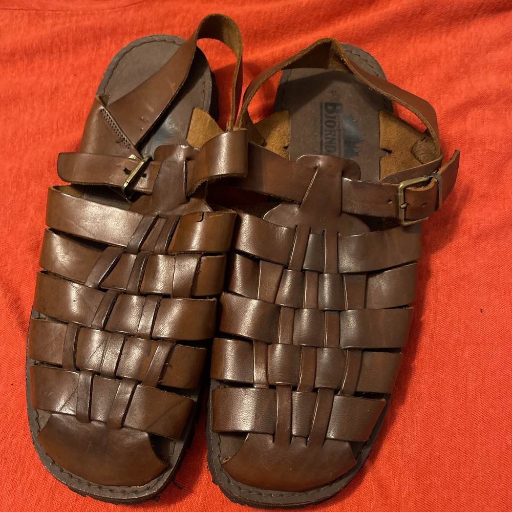 BjorndaL Men's Sandals Leather Brown Size 11 Made in Italy