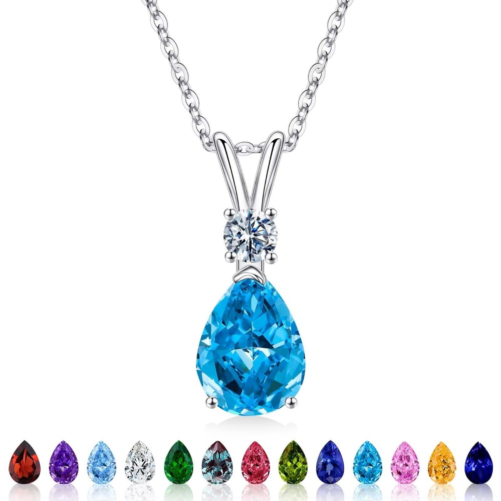 November Birthstone Necklaces for Women - Bule Topaz Necklace, 18K White Gold...