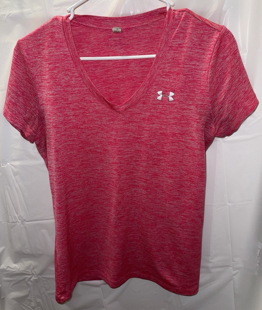 Women’s Small Pink Under Armour V Neck Short Sleeve Top Tee Shirt