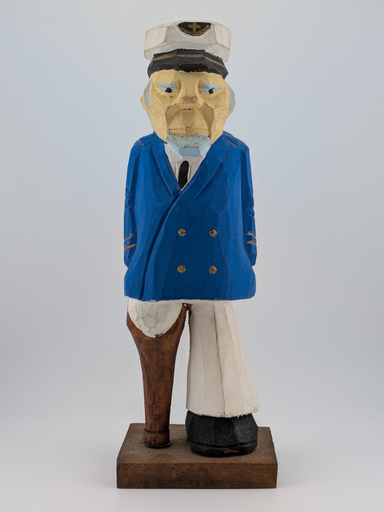 Vintage Hand Carved Wood Peg Leg Old Salt Maine Sea Ship Captain 9.5” Figure