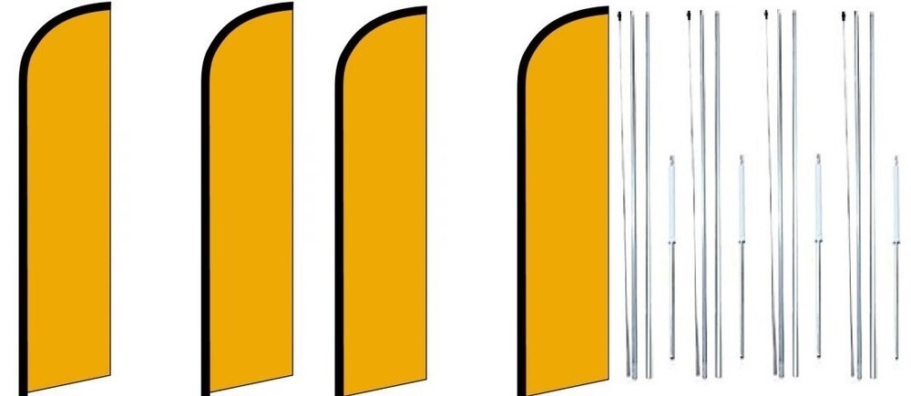 Gold Solid Color Windless Flag With Complete Hybrid Pole set- 4 pack