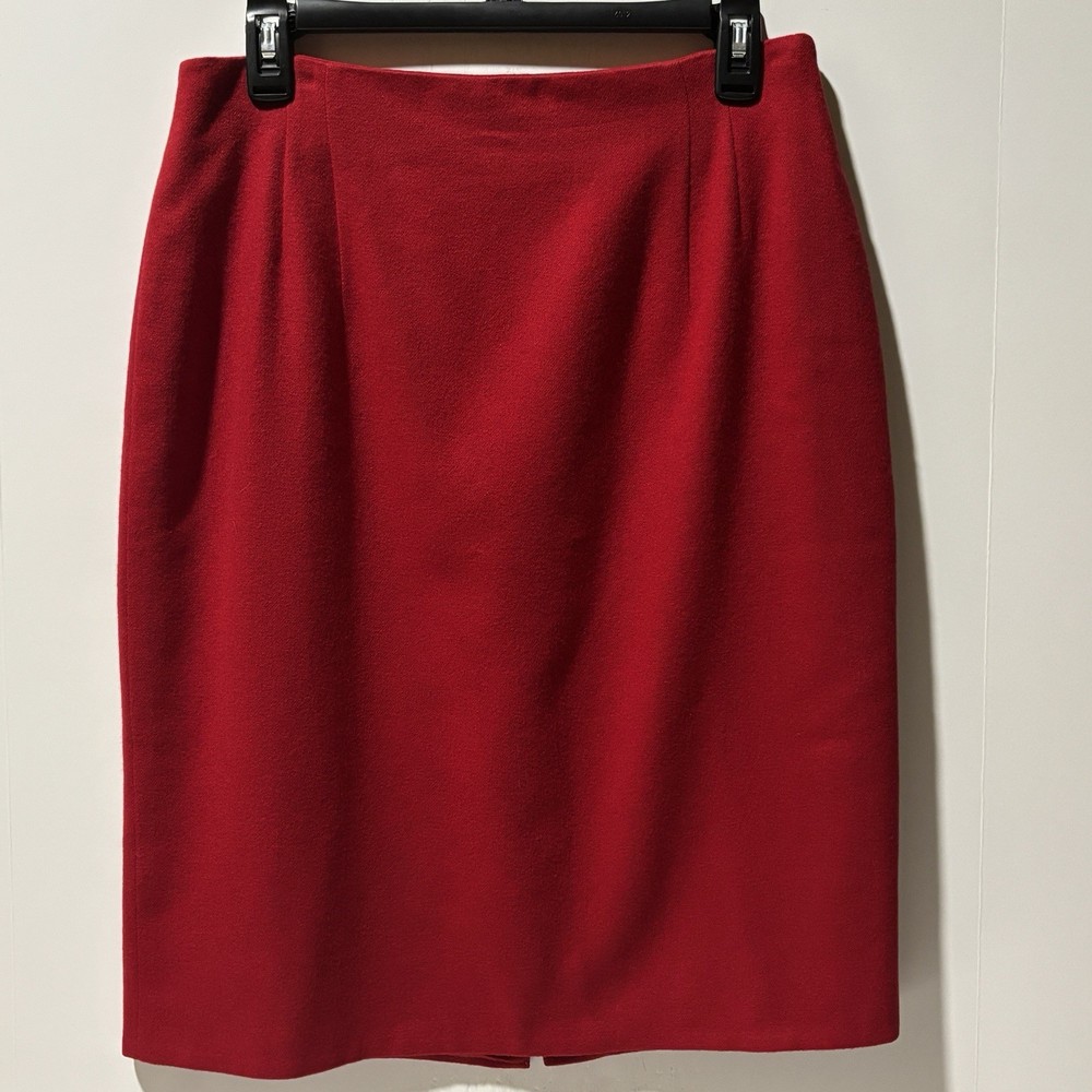 JONES NEW YORK Skirt Women Sz 12 Vibrant Red 100% Wool Festive Zips Lined Midi
