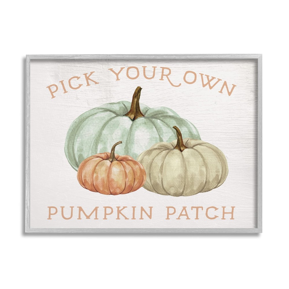 Pick Your Own Pumpkin Patch Sign Gourd Trio Grey Framed Wall Art, 30 x 24, Green