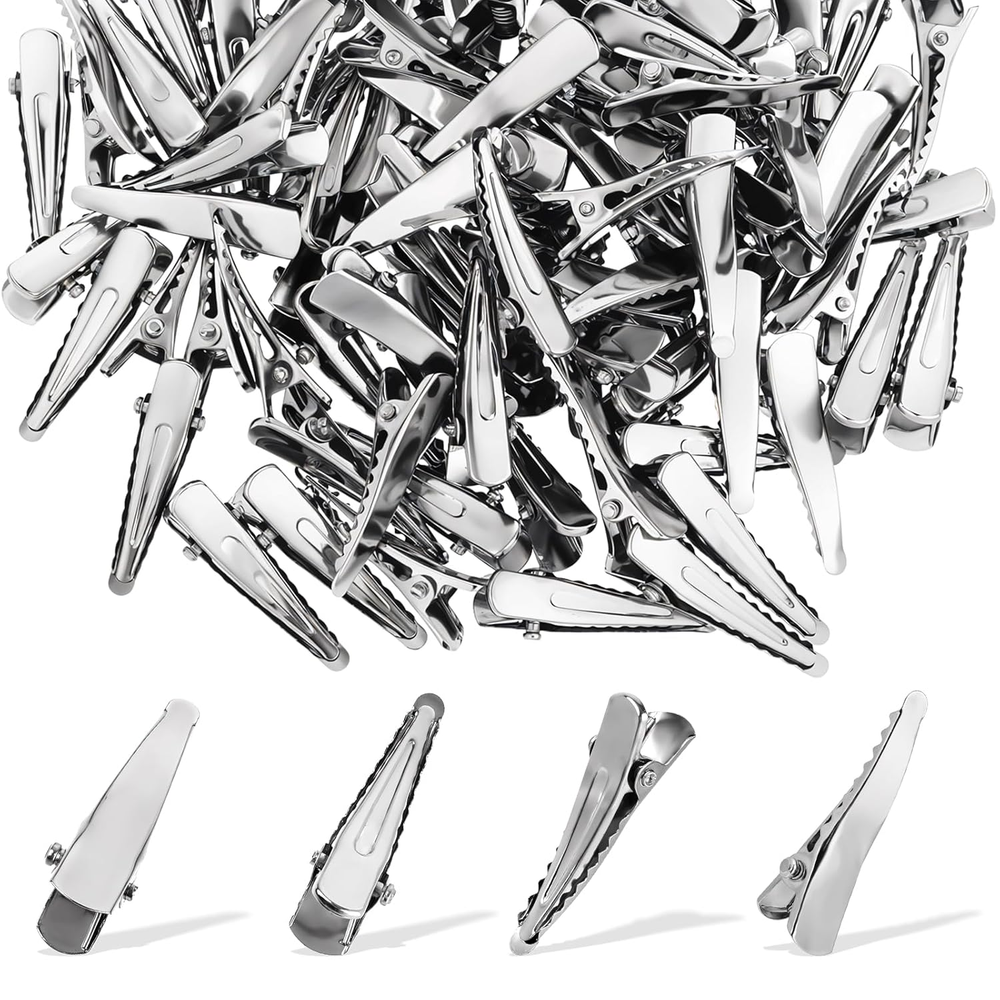 100 Silver Metal Alligator Hair Clips for Styling 1.5 Inch