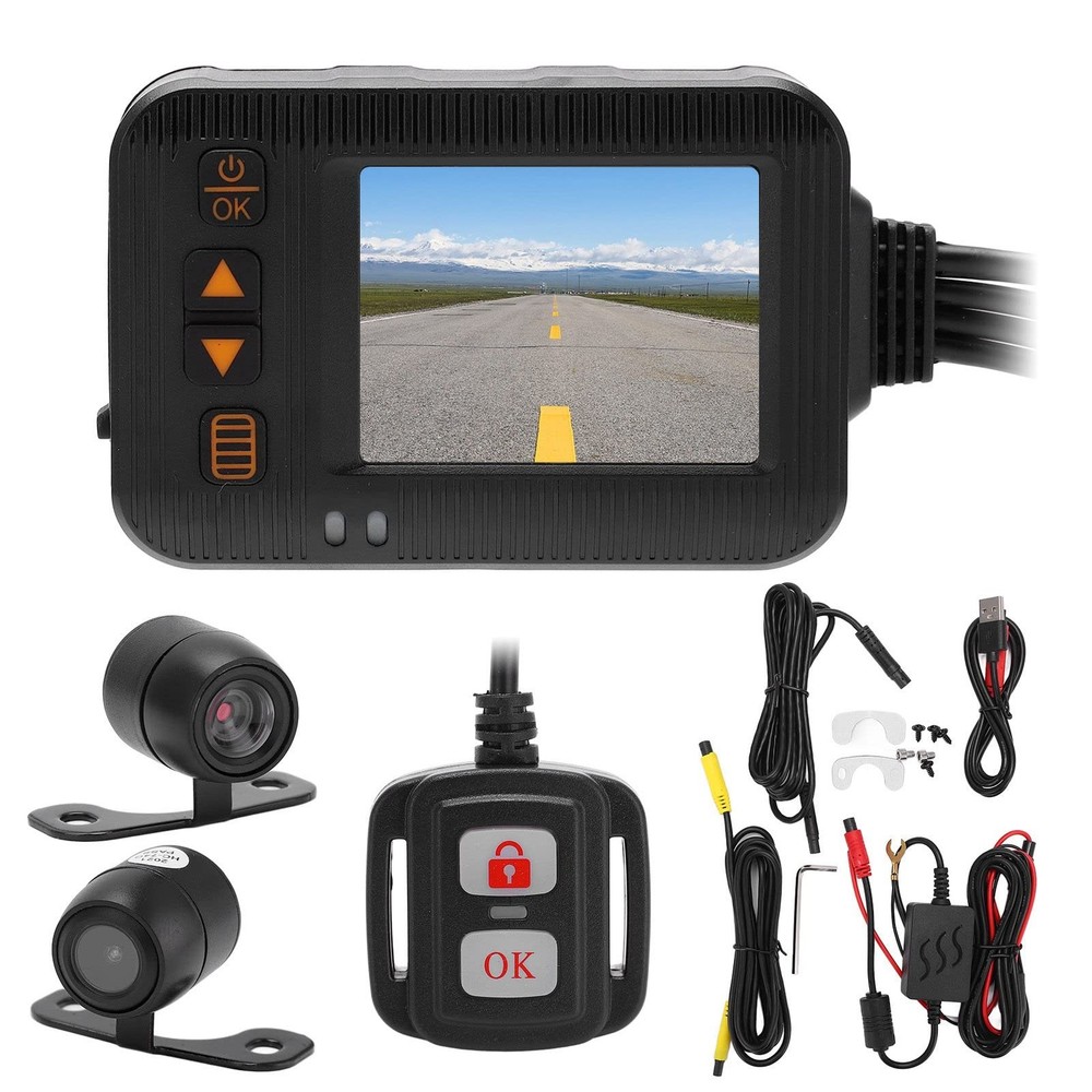 Motorcycle Dash Cam, 2inch Driving Recorder 1080P+720P HD Lens Bike DVR Dash ...