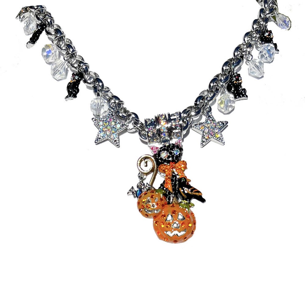 KIRKS FOLLY HALLOWEEN CAT LOVER'S MAGNETIC ENHANCER and NECKLACE   silvertone