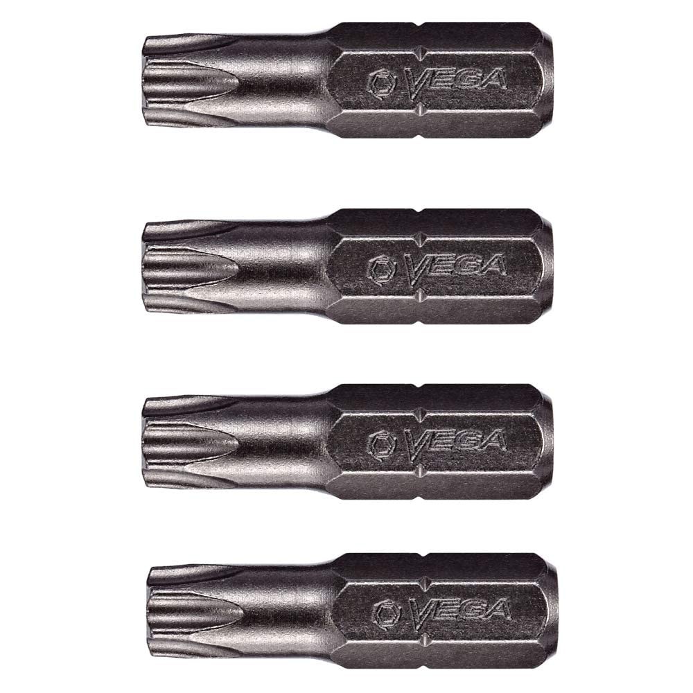 VEGA 4 Pcs T15 Torx Security Star Bits 1 Inch Hex Shank S2 Steel 125TT15A-4