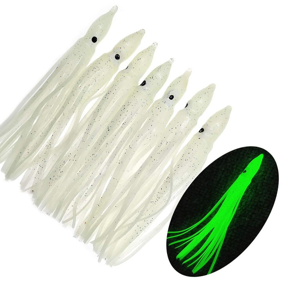 50PCS Fishing Octopus Trolling Lure Luminous Glow Soft Squid Skirt Lures Baits