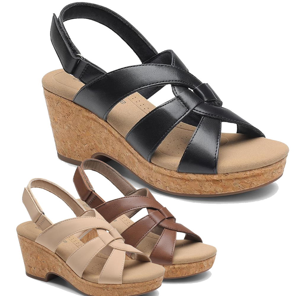 Women Summer Cork Wedge Sandals Ankle Strap Open Toe Platform Casual Sandals