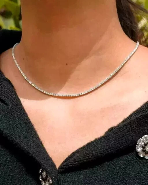 3MM Round Cut Lab Created Diamond Womens Tennis Necklace 14K White Gold Plated