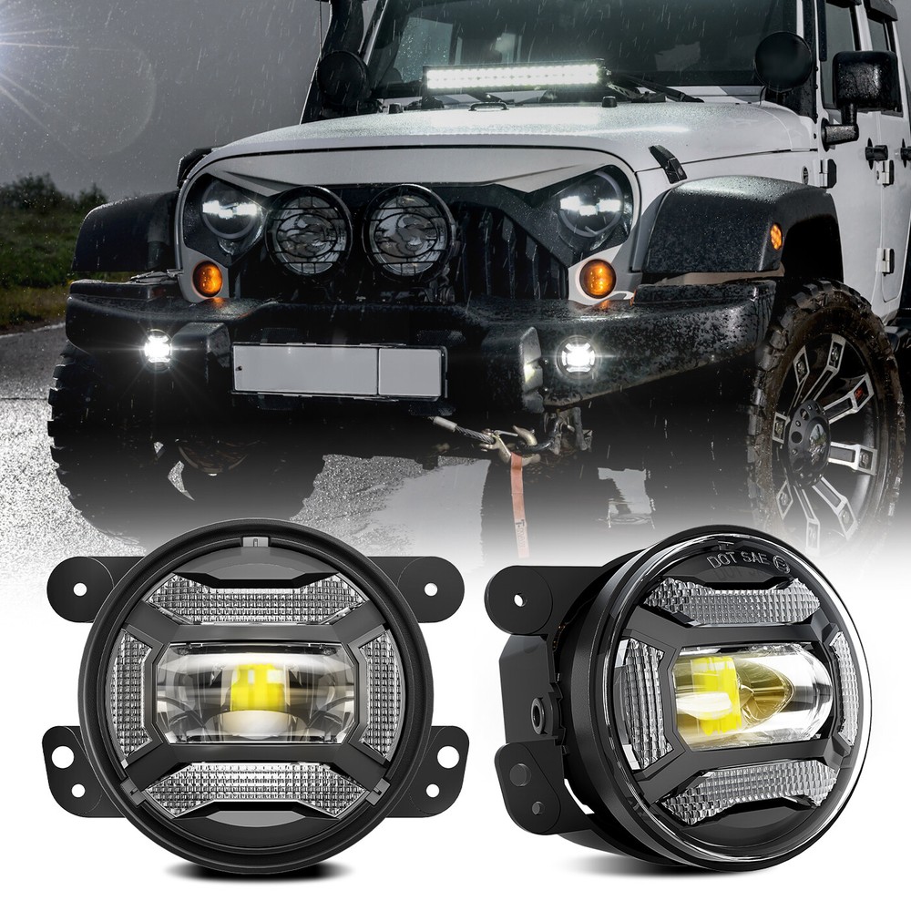 Dot Approved 4-Inch LED Fog Lights Lamps For Jeep 2007-18 Wrangler Unlimited JK