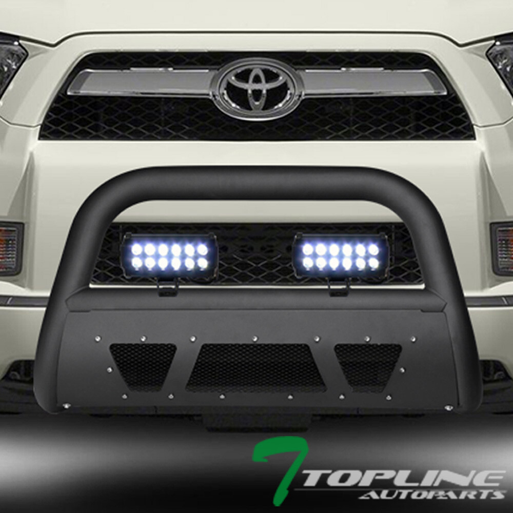 Topline For 08-10 Ford F250/F350 Matte Blk Studded Mesh Bull Guard+36W LED Bars