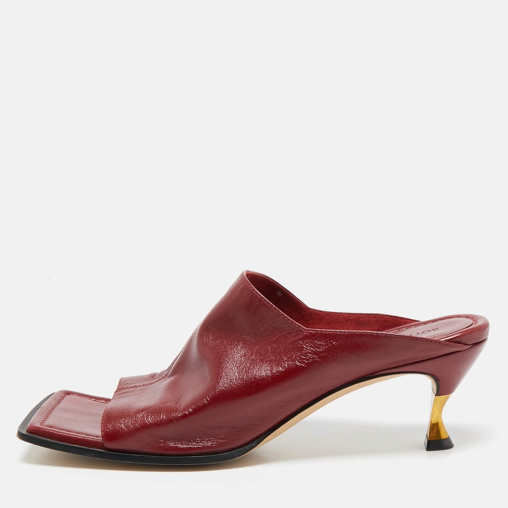 Bottega Veneta Burgundy Leather Kitten Heel Mules Size 39 Square Toe