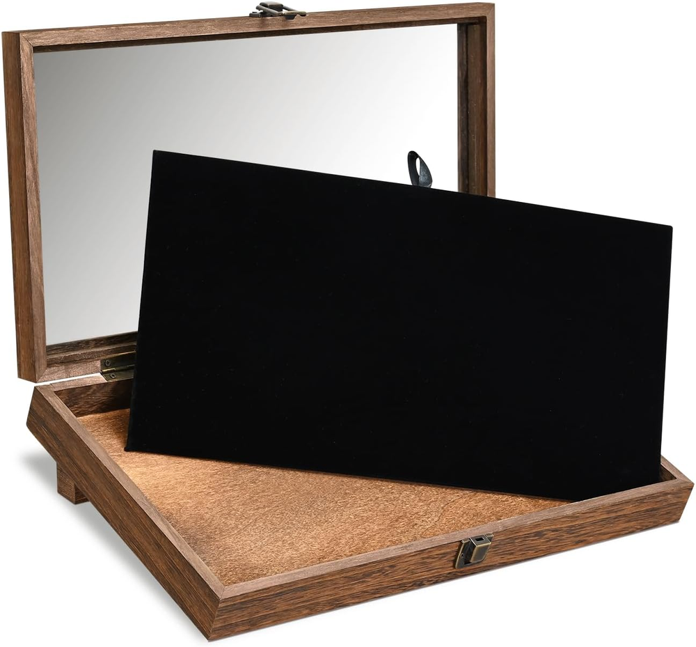 Black Wooden Jewelry Display Case with Tempered Glass Top & Removable Base