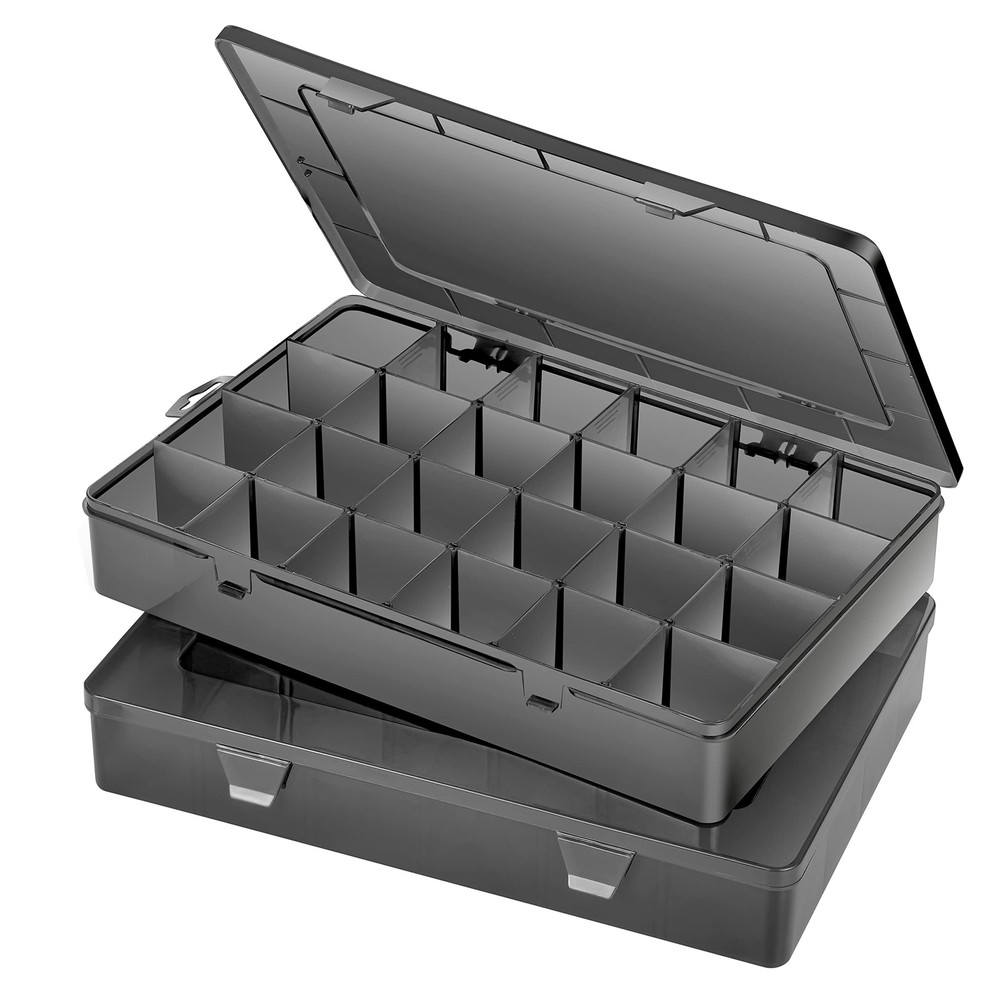 24-Grid Clear Plastic Organizer Box with Adjustable Dividers for Storage