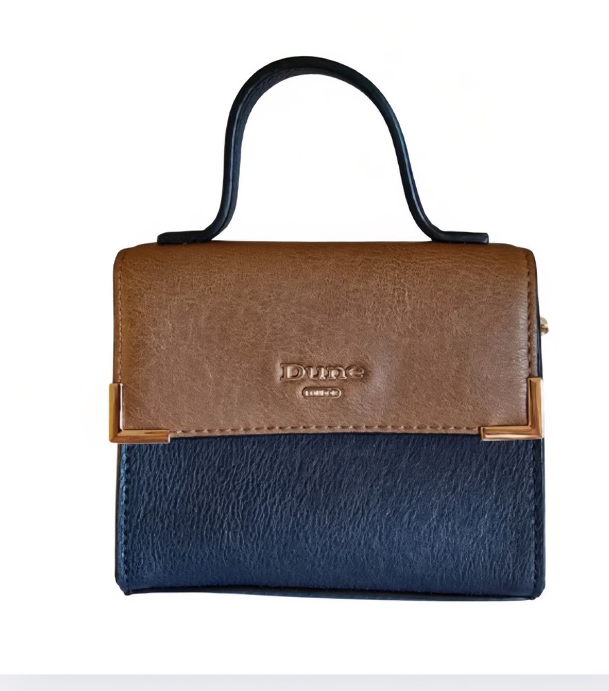 DUNE London Mini Satchel Navy/Brown Faux Leather Clutch Gold Chain Purse