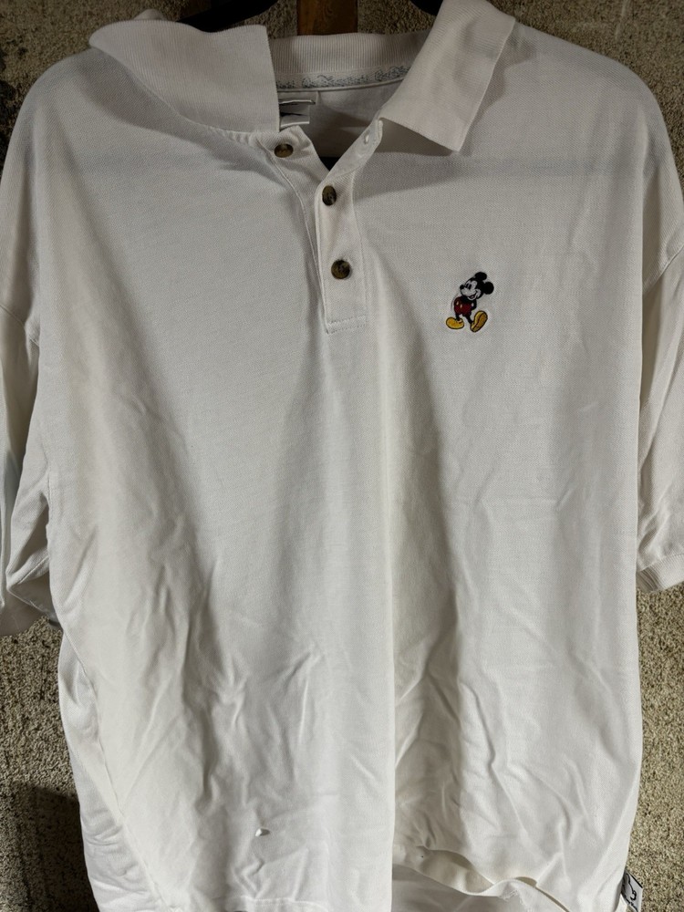 Disney World Mickey Mouse Logo Polo Shirt Men's Large White