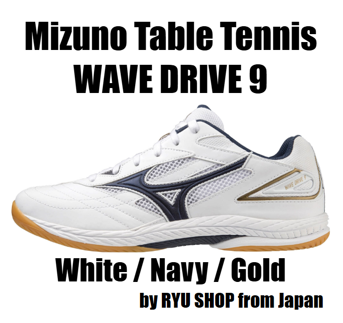 Mizuno WAVE DRIVE 9 Table Tennis Shoes in White Navy Gold 81GA220514
