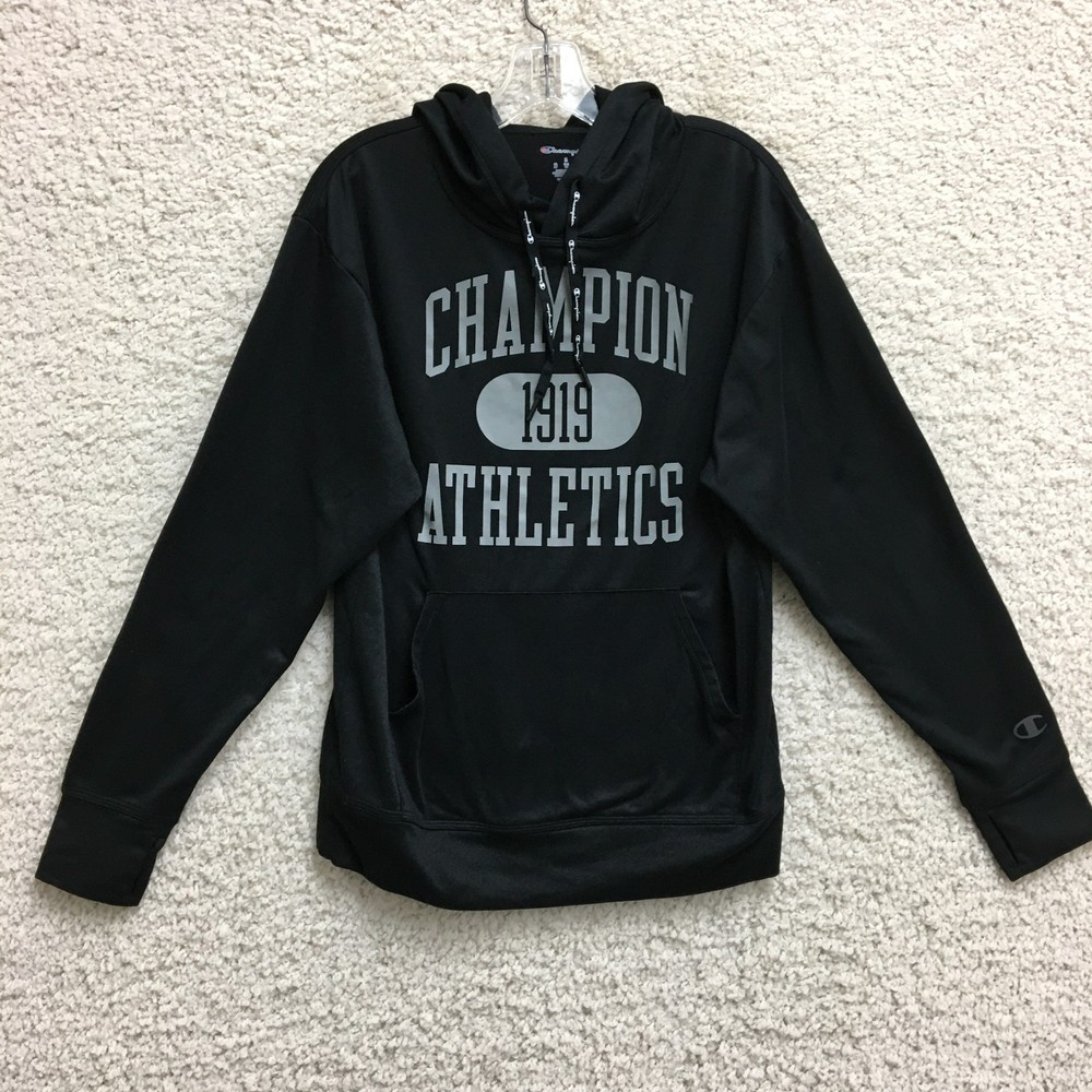 Champion Hoodie Small Adult Black Graphic Pullover Sweatshirt Athletic Mens S