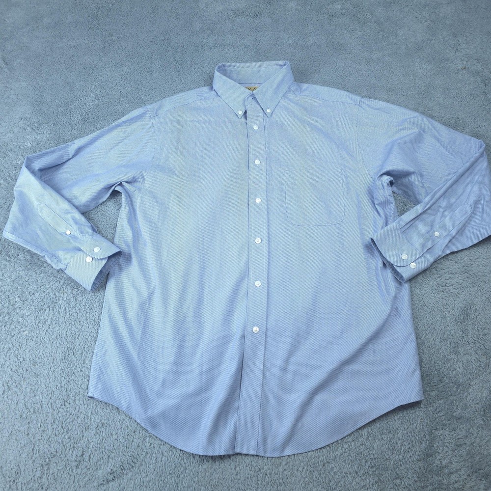 Roundtree & Yorke Shirt Mens Large Blue Check Non Iron Classic Dress Button Down